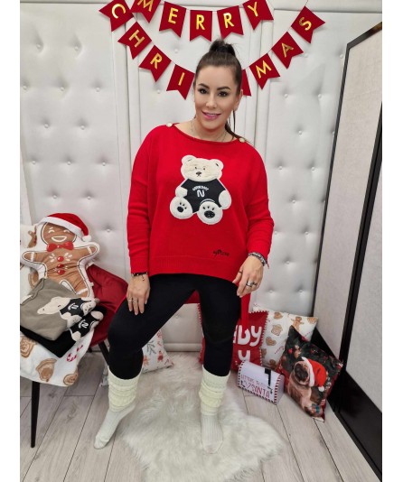 Sweter z Misiem My Luxe Czerwony