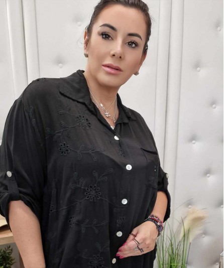 Koszula czarna haft angielski