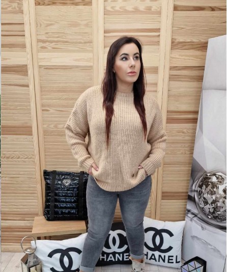 Sweter Basic Over Beż