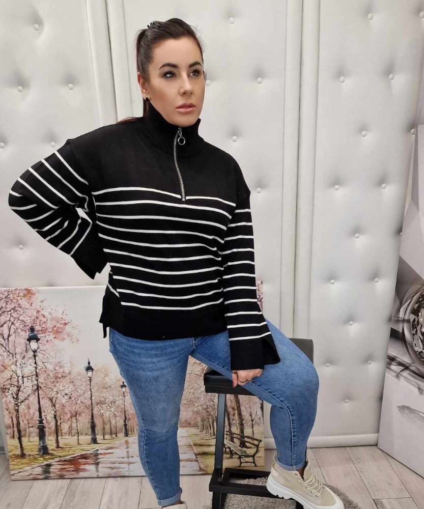 Sweter w Paski DILVIN Czarny