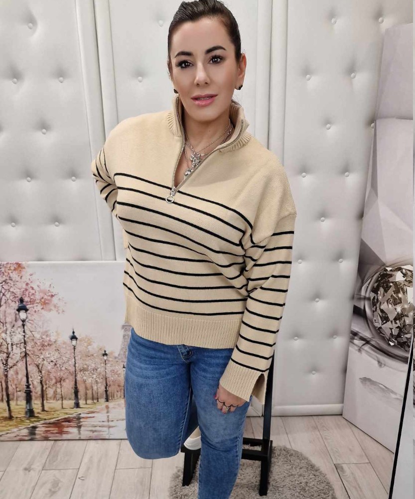 Sweter w Paski Dilvin Beż