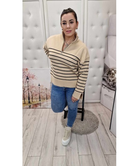 Sweter w Paski Dilvin Beż