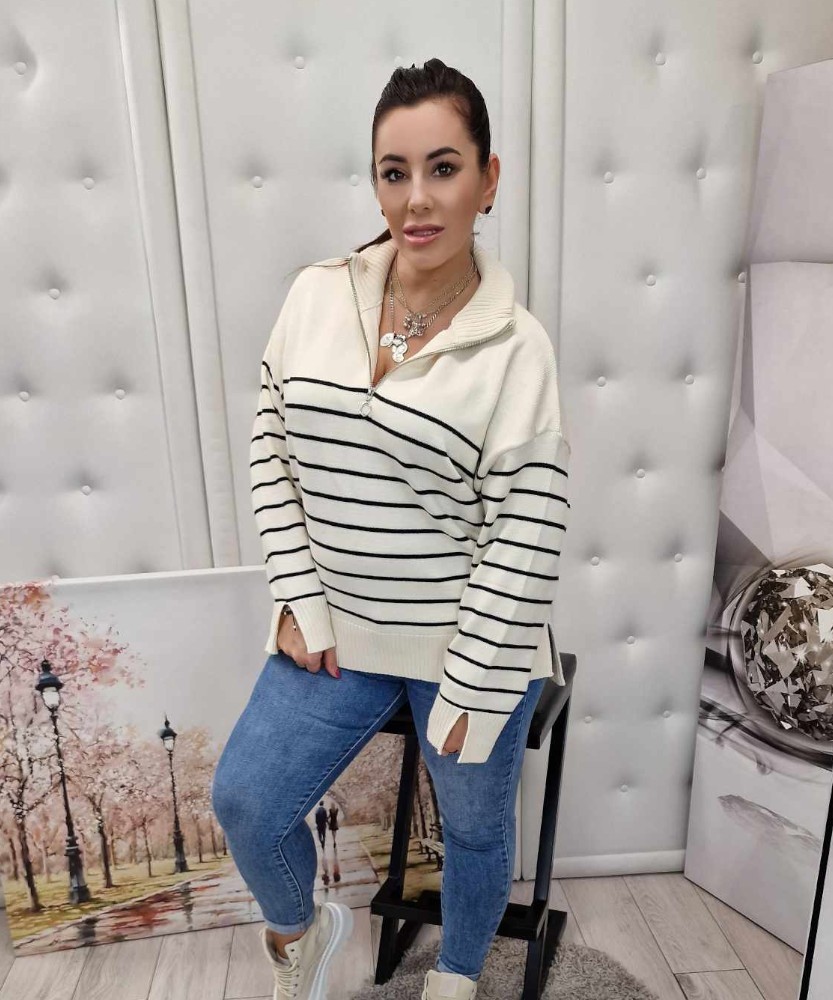 Sweter w Paski Dilvin Śmietanka